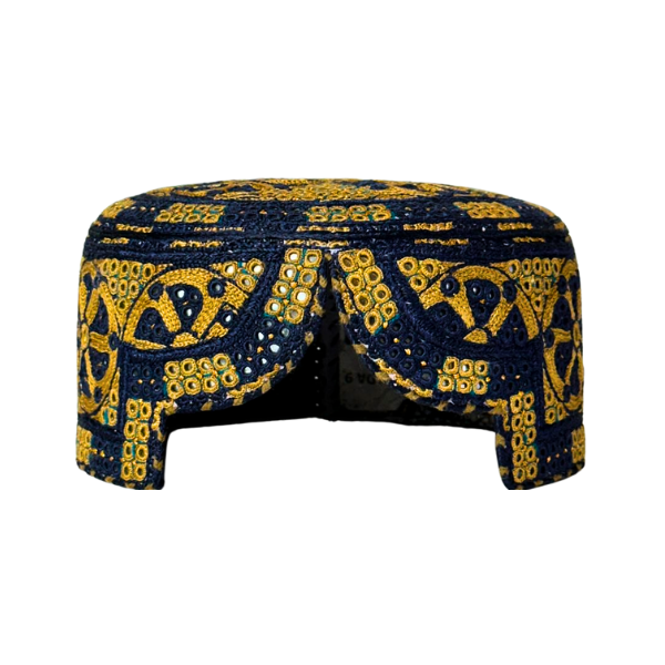 Blue Sindhi Topi - Traditional design - White Shade - Nasir Bhai