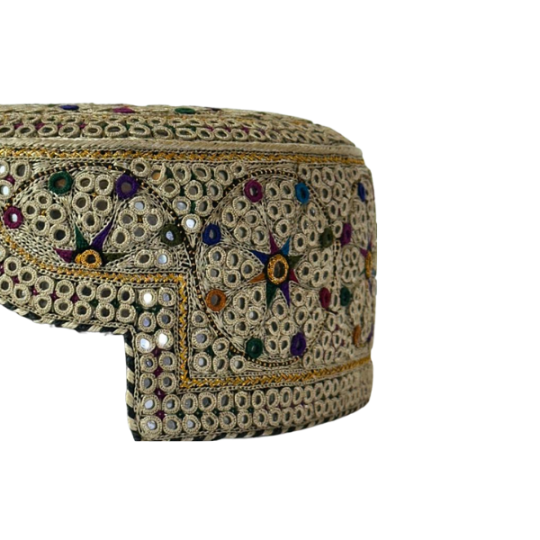 Light Borwn Sindhi Topi - Flower Design - White Shade - Nasir Bhai
