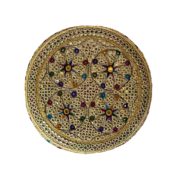 Light Borwn Sindhi Topi - Flower Design - White Shade - Nasir Bhai