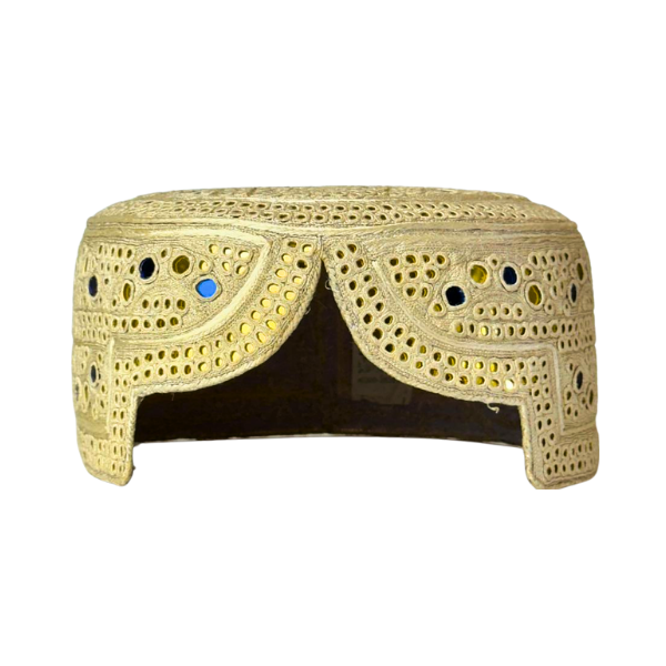 White Sindhi Topi - Traditional design - Golden Shade - Nasir Bhai
