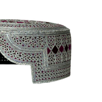 White Sindhi Topi - Red Stitching - Red And Pink Tikki - Raja Cap