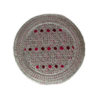 White Sindhi Topi - Pink Stitchin - Pink And Maroon Tikki - Raja Cap