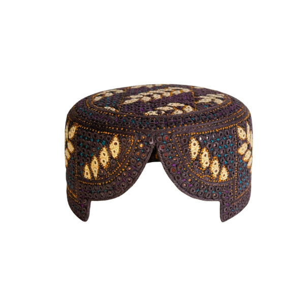 Brown Sindhi Topi - Flower Design - Golden Shade - Nasir Bhai