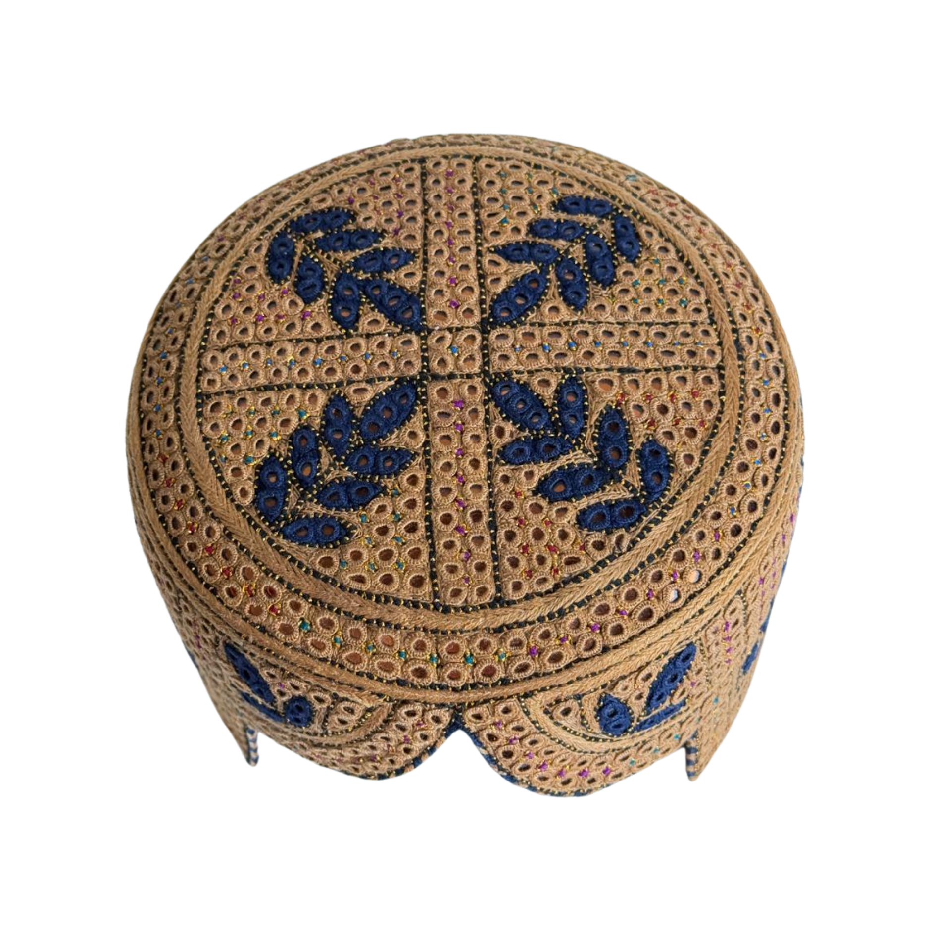 Brown Sindhi Topi - Flower Design - GoldenShade - Nasir Bhai