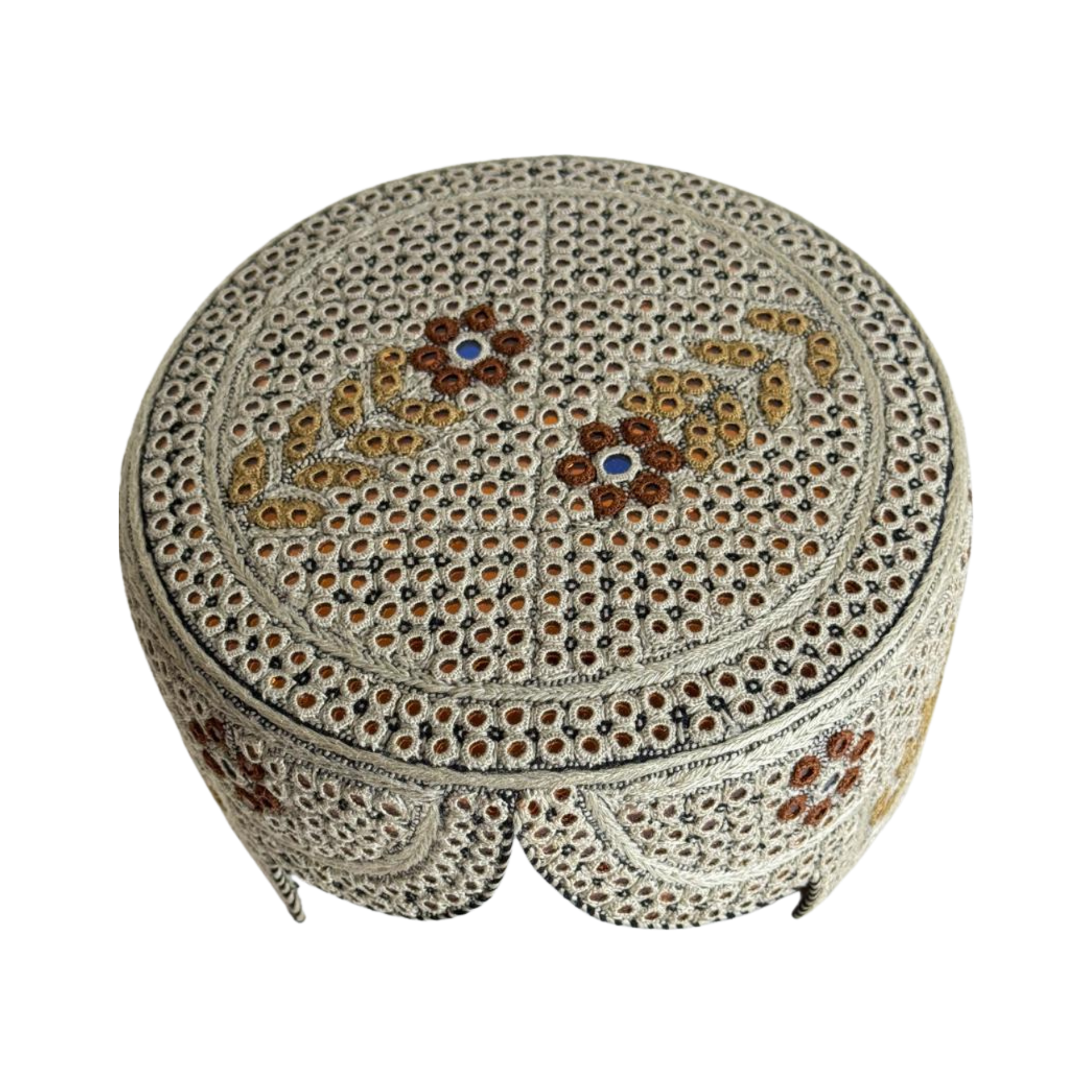 Brown Sindhi Topi - Flower Design - Blue Shade - Nasir Bhai