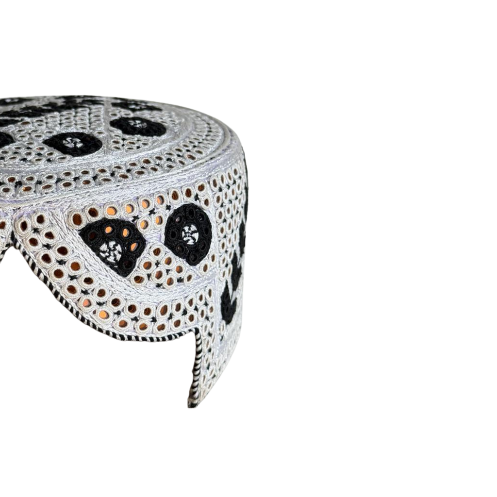 White Sindhi Topi - Flower Design - Golden Shade - Nasir Bhai