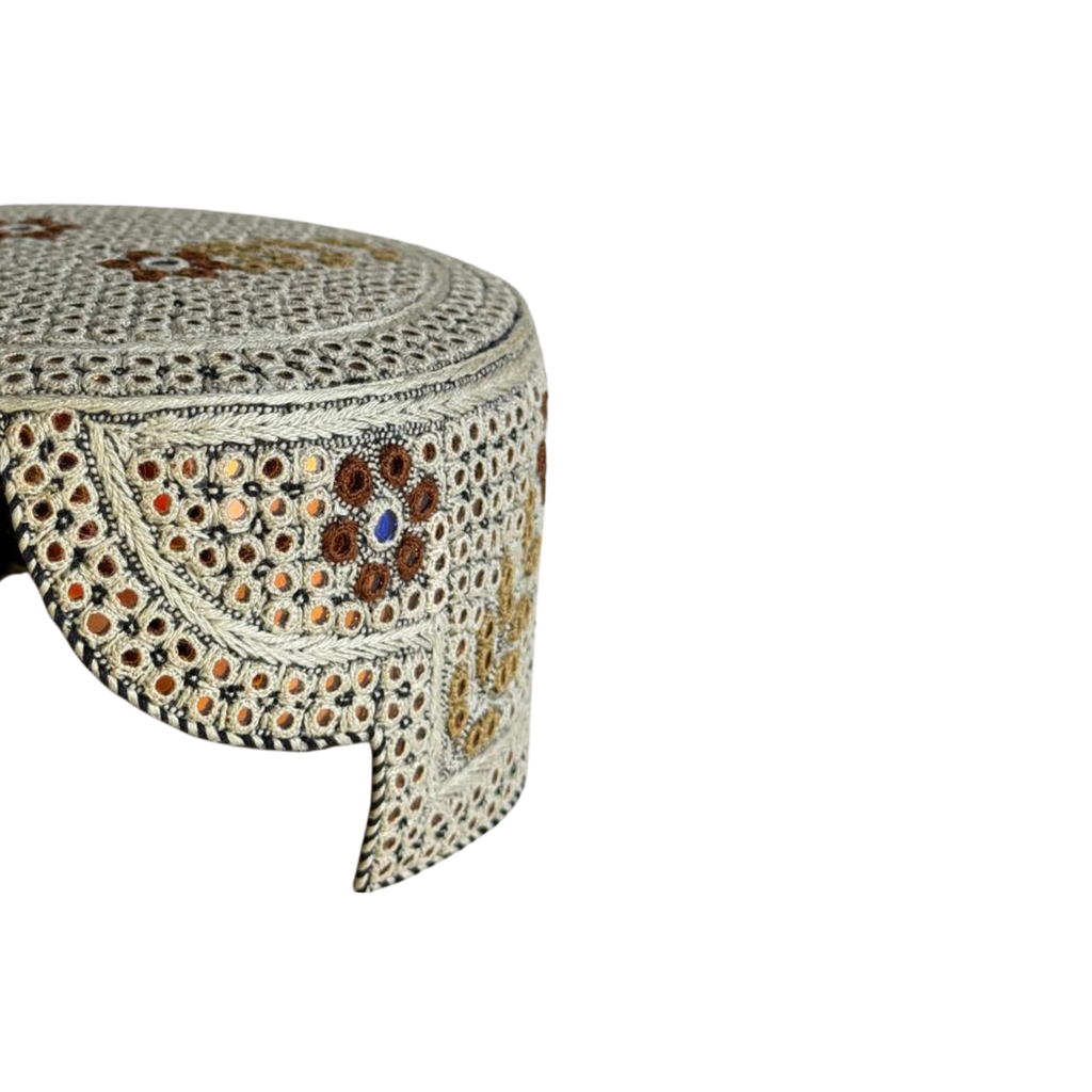 Brown Sindhi Topi - Flower Design - Blue Shade - Nasir Bhai