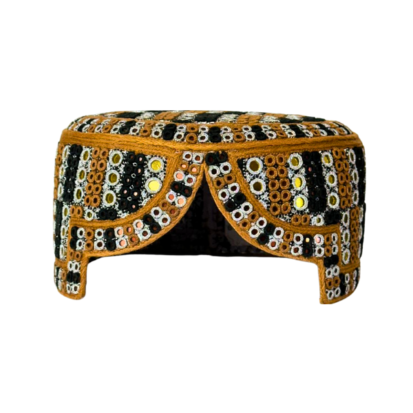 Golden Sindhi Topi - Traditional design - White Shade - Nasir Bhai