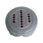 White Sindhi Topi - Pink Stitching - Pink and Brown Tikki - Raja Cap