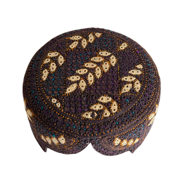 Brown Sindhi Topi - Flower Design - Golden Shade - Nasir Bhai