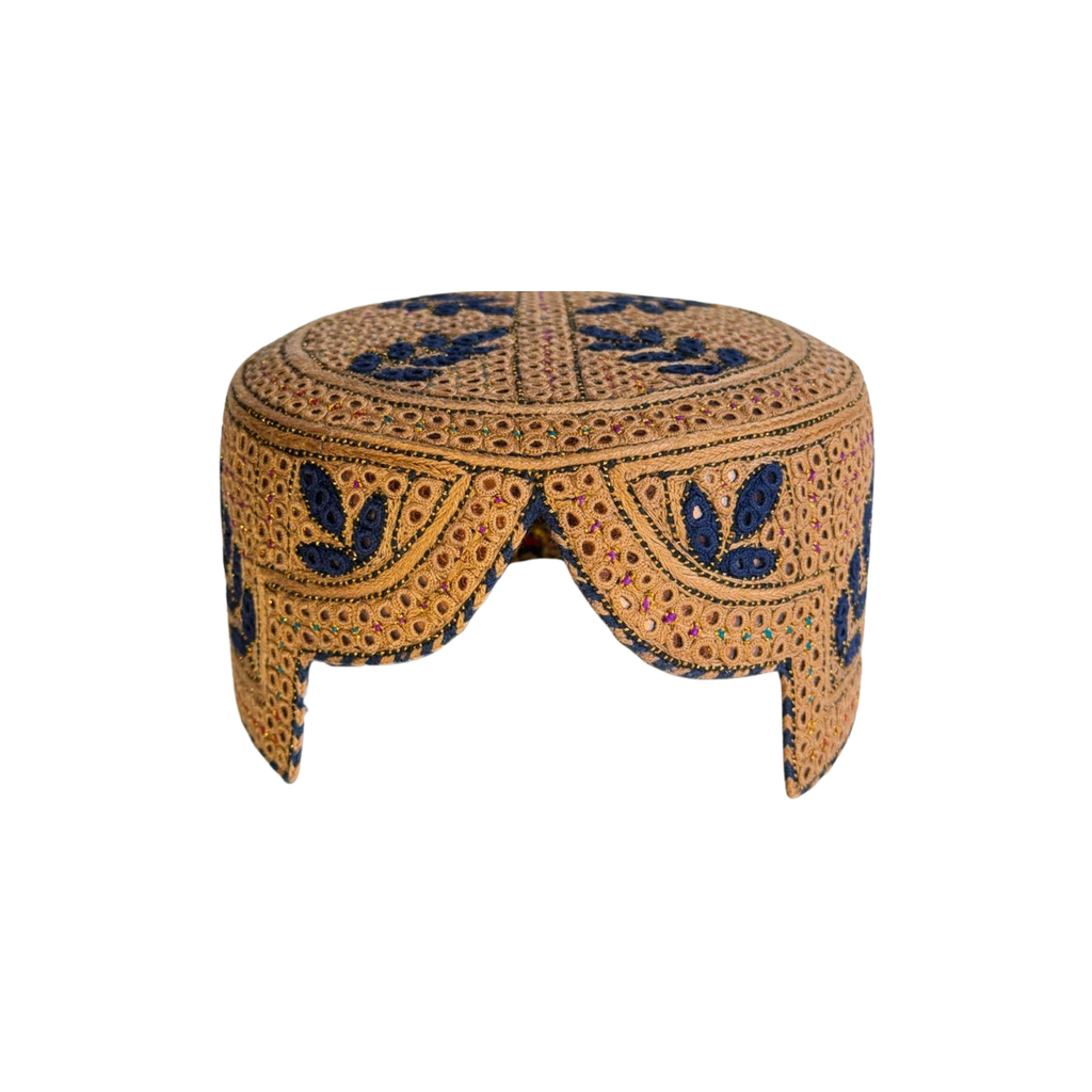 Brown Sindhi Topi - Flower Design - GoldenShade - Nasir Bhai