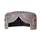 White Sindhi Topi - Pink Stitchin - Pink And Maroon Tikki - Raja Cap