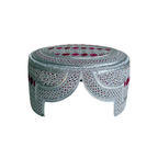White Sindhi Topi - Pink Stitching - Maroon and Pink Tikki - Raja Cap