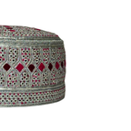 White Sindhi Topi - Pink Stitchin - Pink And Maroon Tikki - Raja Cap