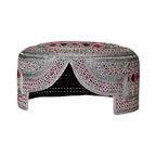 White Sindhi Topi - Pink Stitching - Maroon And Pink Tikki - Raja Cap