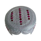 White Sindhi Topi - Pink Stitching - Pink and Maroon Tikki - Raja Cap