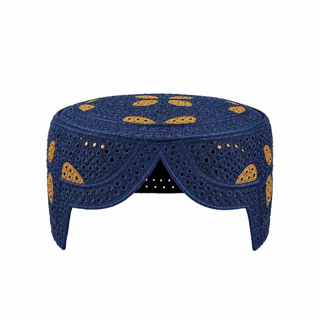 Blue Sindhi Topi - Heart Design - Nasir Bhai