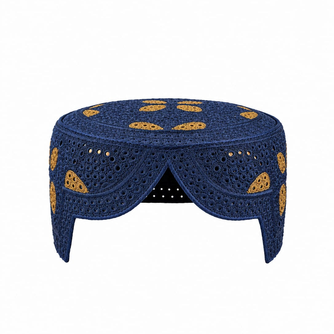 Blue Sindhi Topi - Heart Design - Nasir Bhai