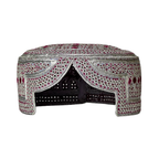 White Sindhi Topi - Pink Stitching - Pink And Maroon Tikki -  Raja Cap