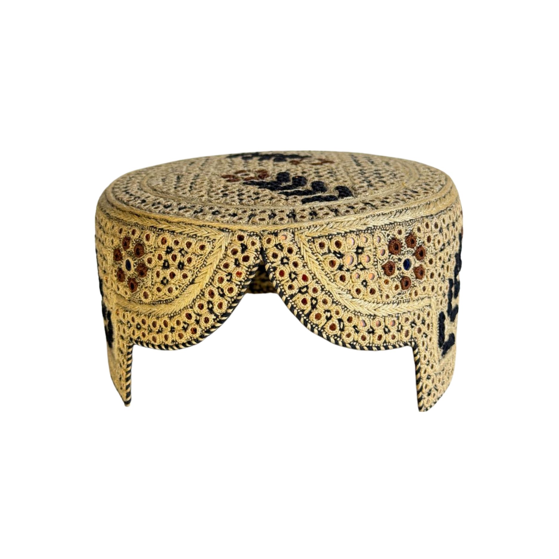 Golden Sindhi Topi - Flower Design - Blue Shade - Nasir Bhai