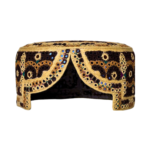 Light Brown Sindhi Topi - Traditional design - Blue Shade - Nasir Bhai