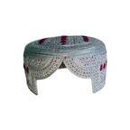 White Sindhi Topi - Pink Stitching - Pink and Maroon Tikki - Raja Cap