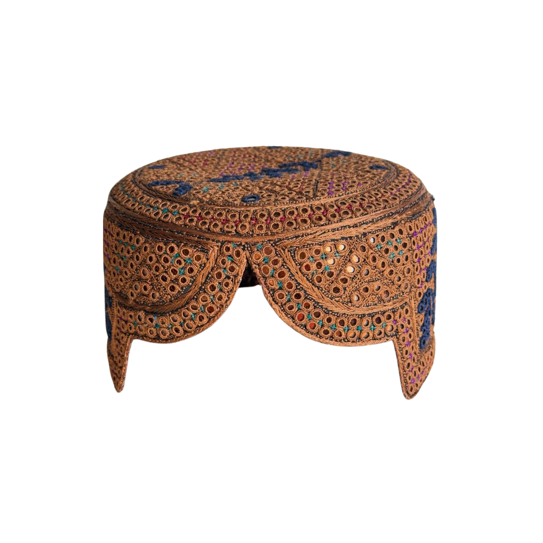 Brown Sindhi Topi - Flower Design - Golden Shade - Nasir Bhai