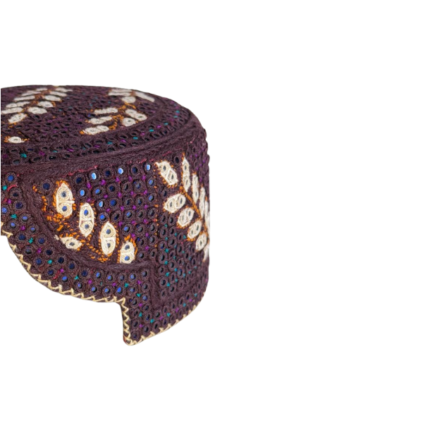 Brown Sindhi Topi - Flower Design - Blue Shade - Nasir Bhai