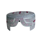 White Sindhi Topi - Pink Stitching - Red and Pink Tikki - Raja Cap