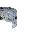 White Sindhi Topi - Pink Stitching - Pink and Maroon Tikki - Raja Cap