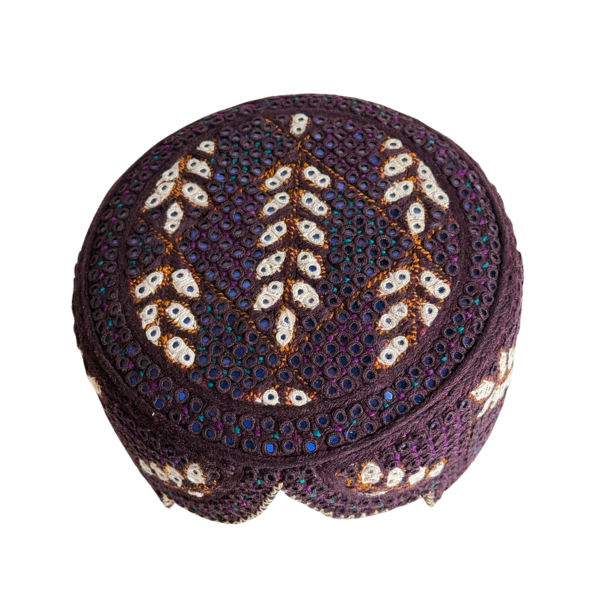 Brown Sindhi Topi - Flower Design - Blue Shade - Nasir Bhai