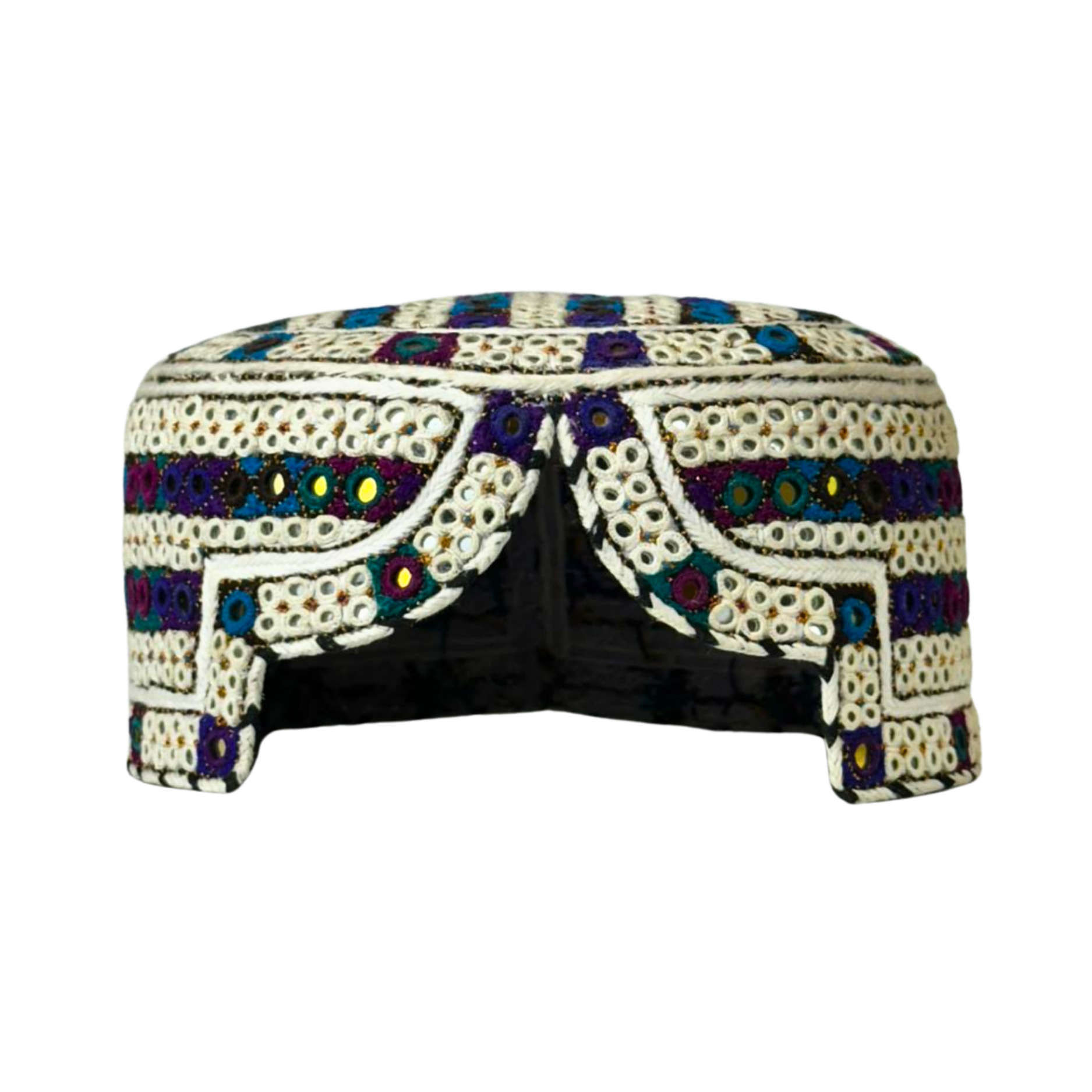 White Sindhi Topi -Traditional design - Golden Shade - Nasir Bhai