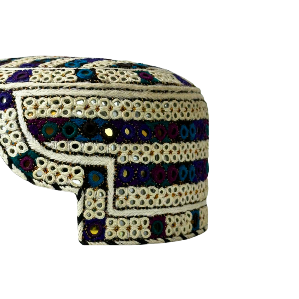 White Sindhi Topi -Traditional design - Golden Shade - Nasir Bhai