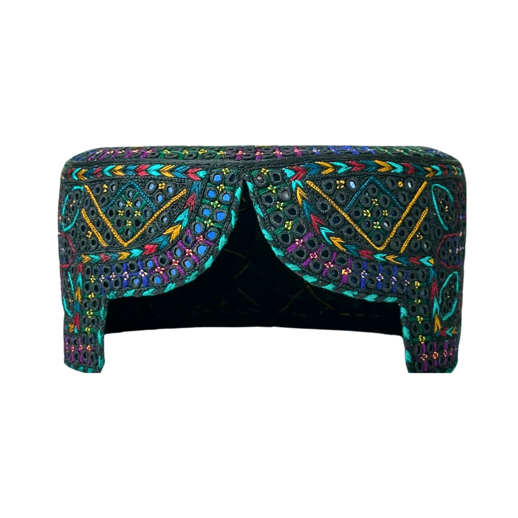 Black Sindhi Topi - Traditional design - Blue Shade - Nasir Bhai
