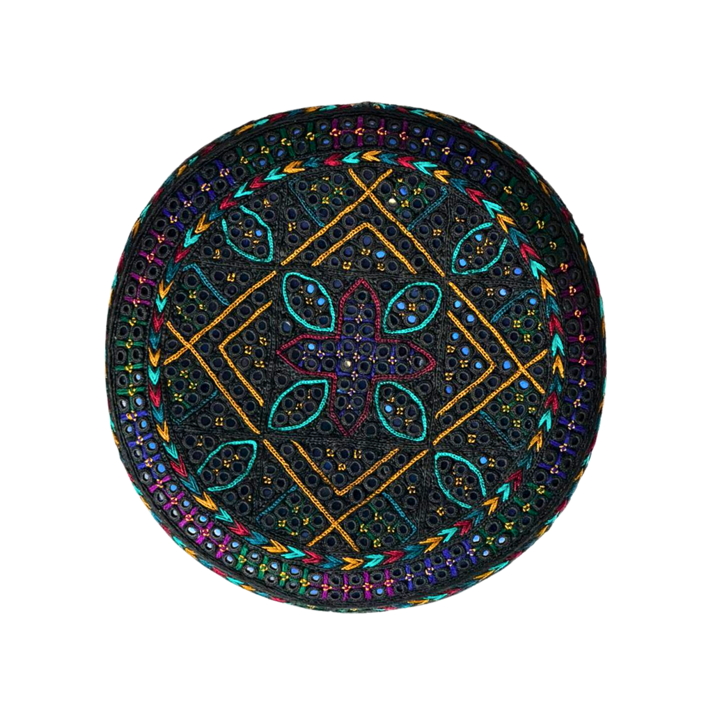 Black Sindhi Topi - Traditional design - Blue Shade - Nasir Bhai