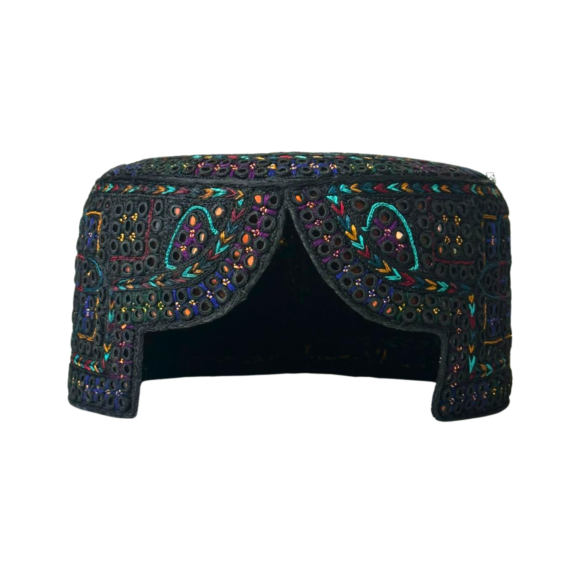 Black Sindhi Topi - Heart Design - Traditional design - Golden Shade - Nasir Bhai