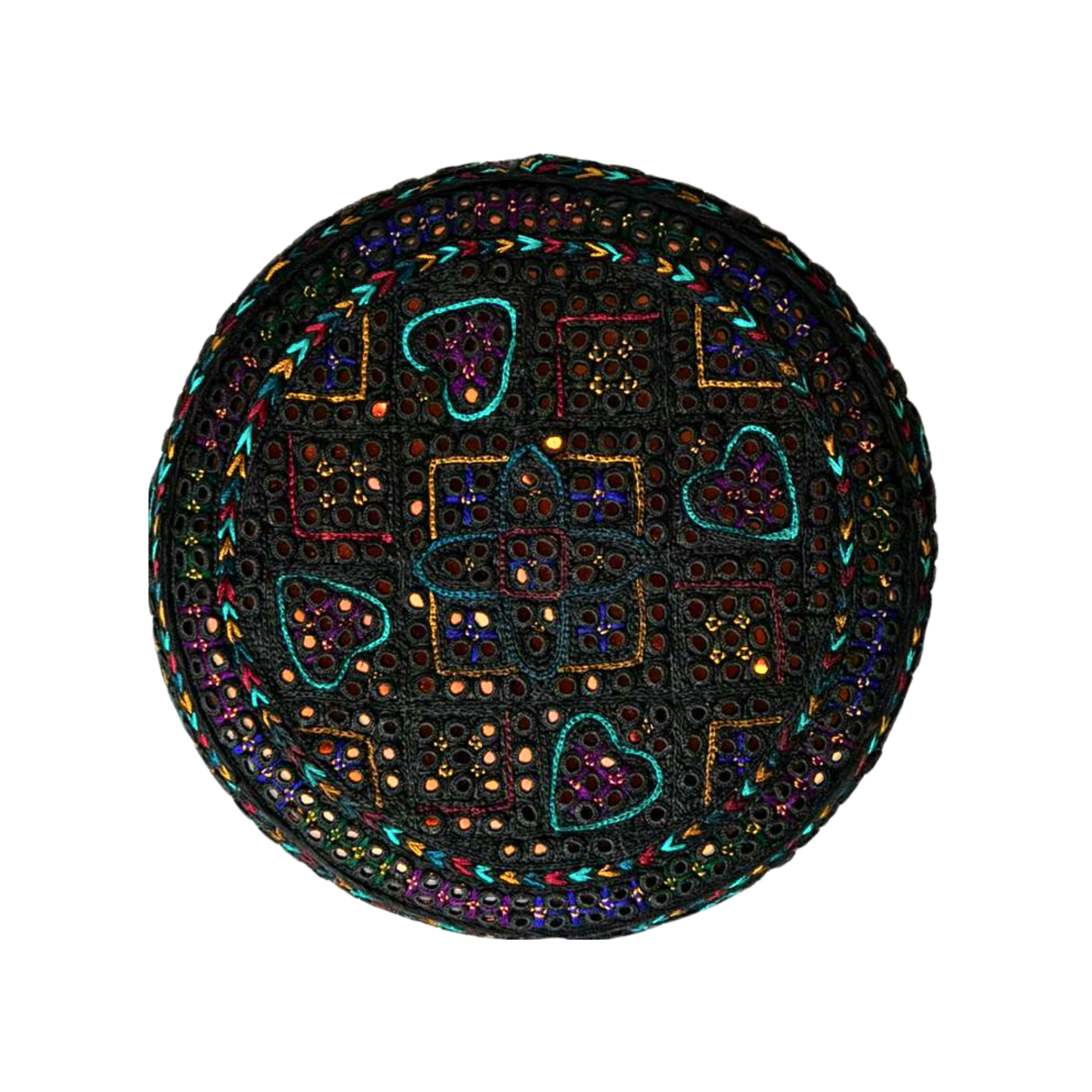 Black Sindhi Topi - Heart Design - Traditional design - Golden Shade - Nasir Bhai