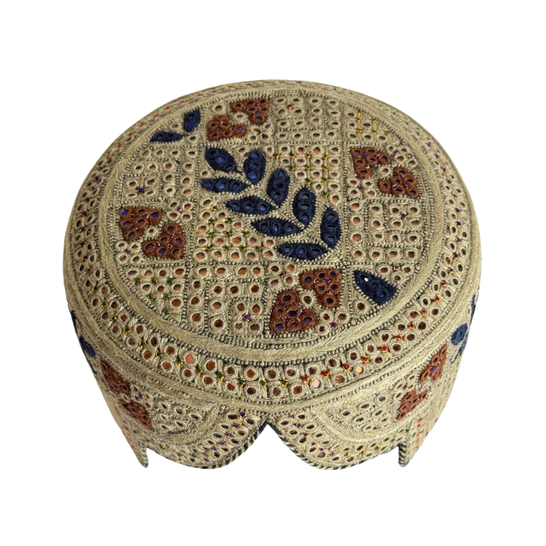 Light Brown Sindhi Topi - Flower Design - Golden Shade - Nasir Bhai