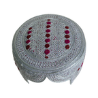 White Sindhi Topi - Pink Stitching - Pink and Maroon Tikki - Raja Cap