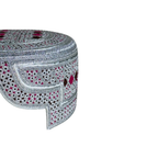 White Sindhi Topi - Pink Stitching - Maroon and Pink Tikki - Raja Cap