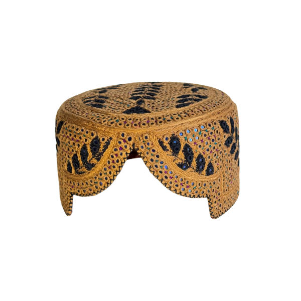 Golden Sindhi Topi - Flower Design - Bluer Shade - Nasir Bhai