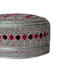 White Sindhi Topi - Pink Stitching - Maroon And Pink Tikki - Raja Cap