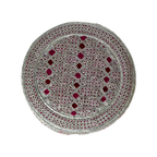White Sindhi Topi - Pink Stitching - Pink And Maroon Tikki -  Raja Cap