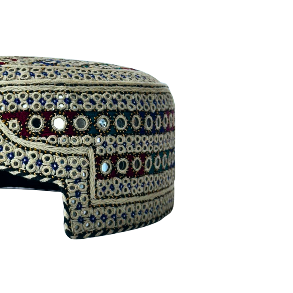 Light Brown Sindhi Topi -Traditional design- White Shade - Nasir Bhai