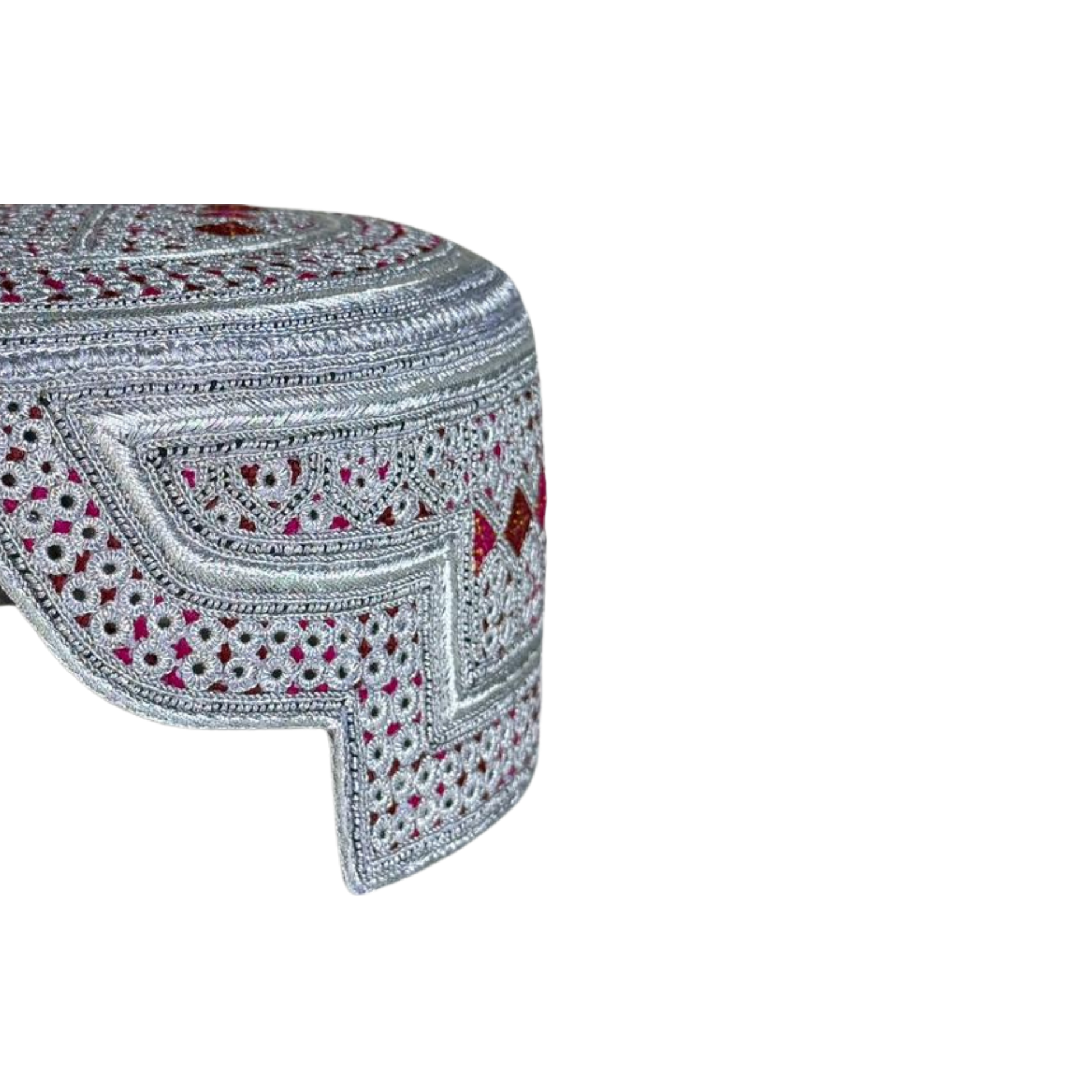 White Sindhi Tipo - Pink Stitching - Brown And Pink  Tikki- Raja Cap