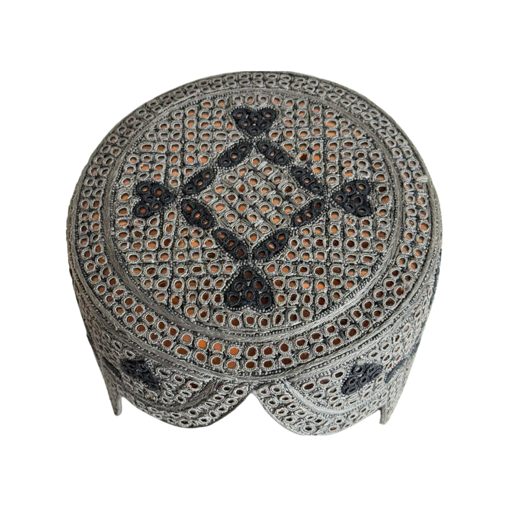Grey Sindhi Topi - Heart Design - Golden Shade - Nasir Bahi