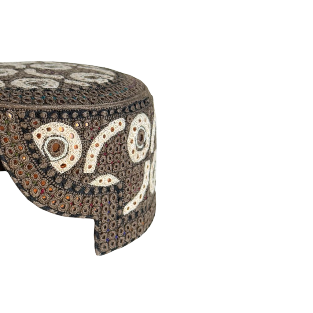 Brown Sindhi Topi - Flower Design - Orange Shade - Nasir Bhai