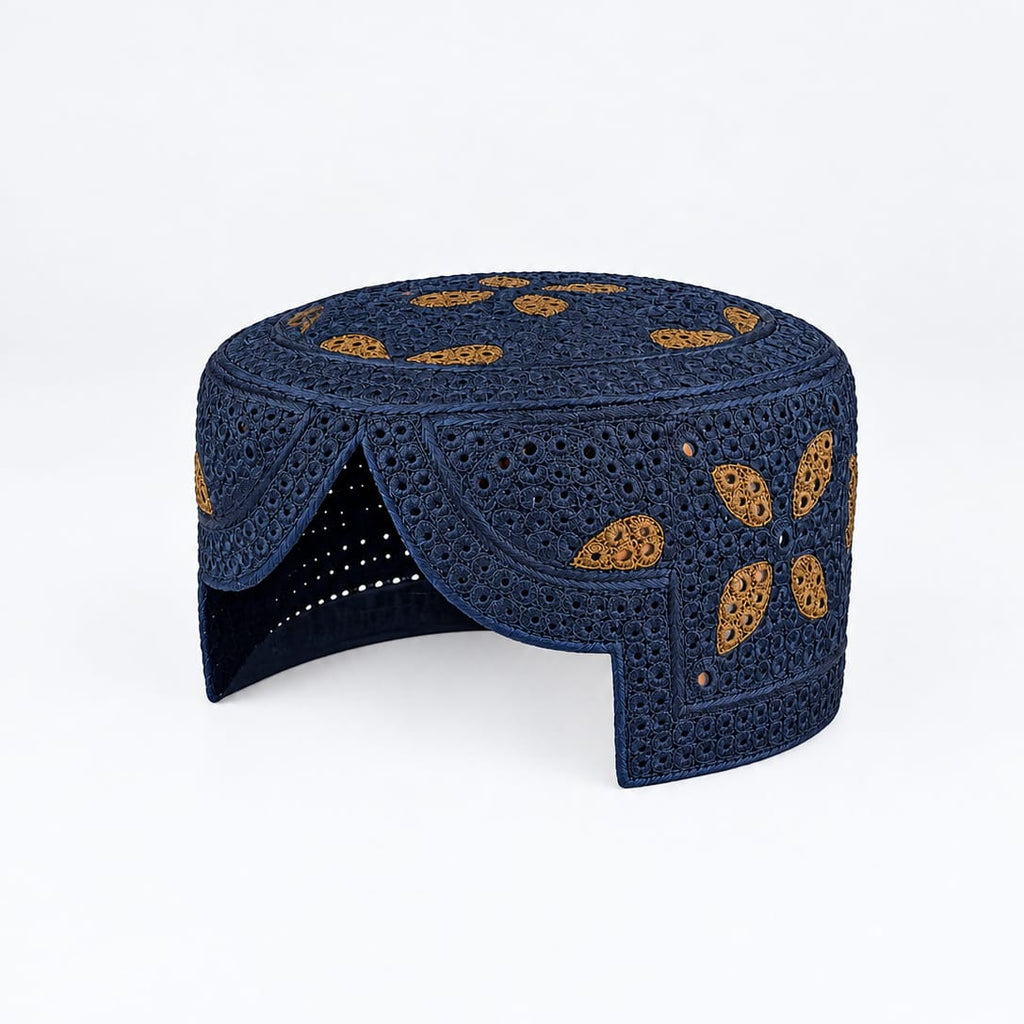 Blue Sindhi Topi - Heart Design - Nasir Bhai