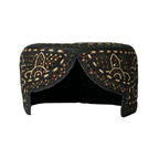 Black Sindhi Topi - Flower Design - Golden Shade - Nasir Bhai