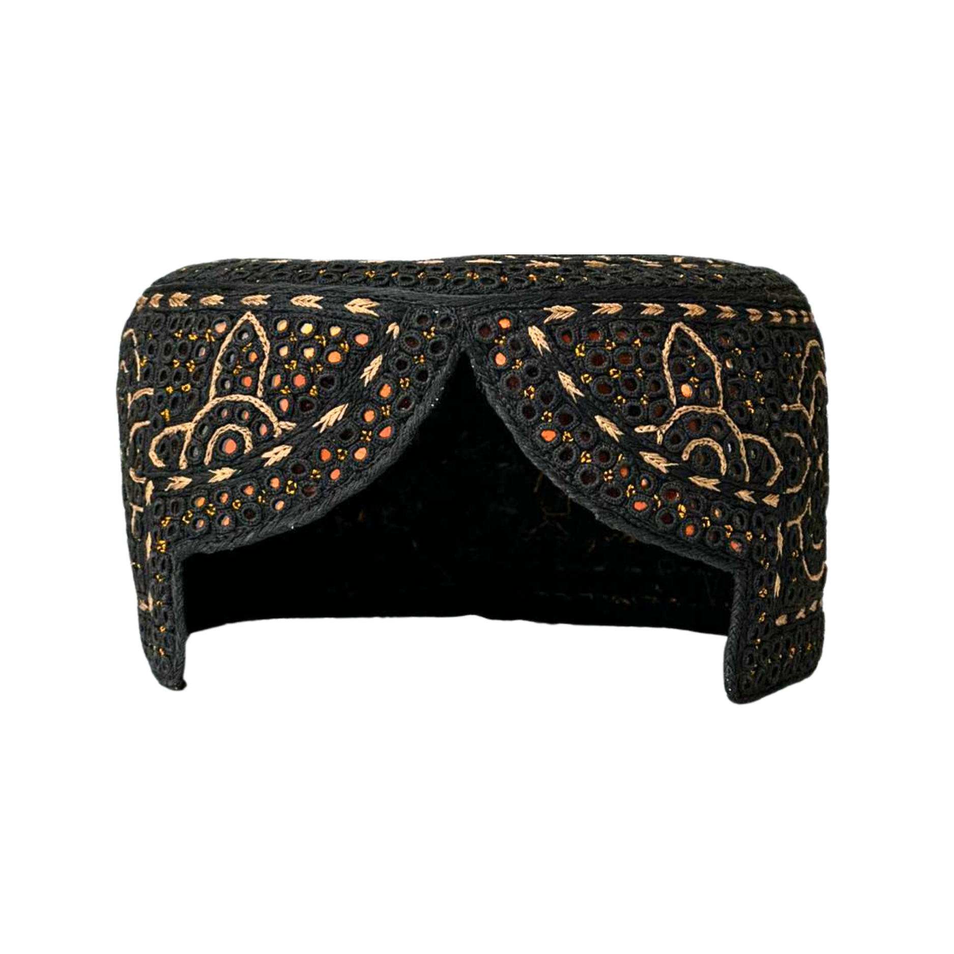 Black Sindhi Topi - Flower Design - Golden Shade - Nasir Bhai